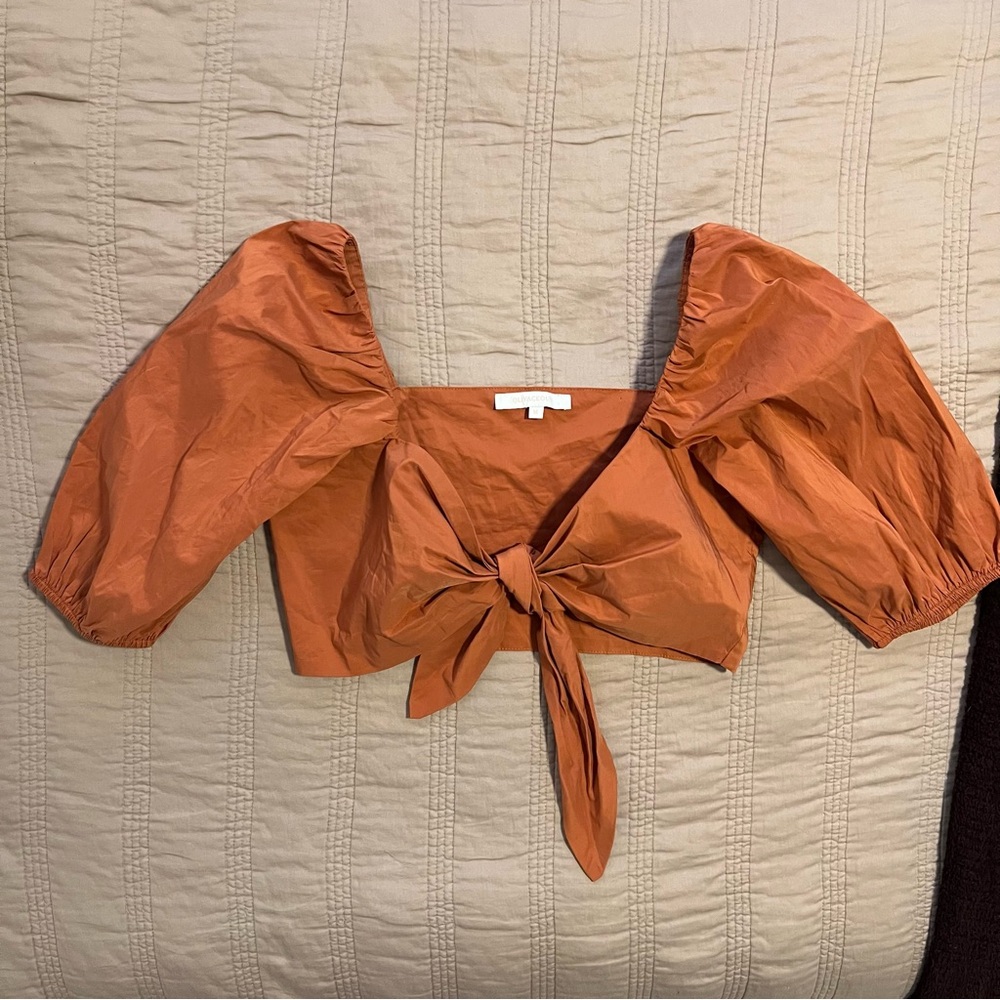 Olivaceous Terracotta Tie-Front Blouse - Picture 5 of 5